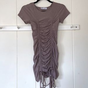 Blanc De Blanc Brown Ruched Dress With Ties